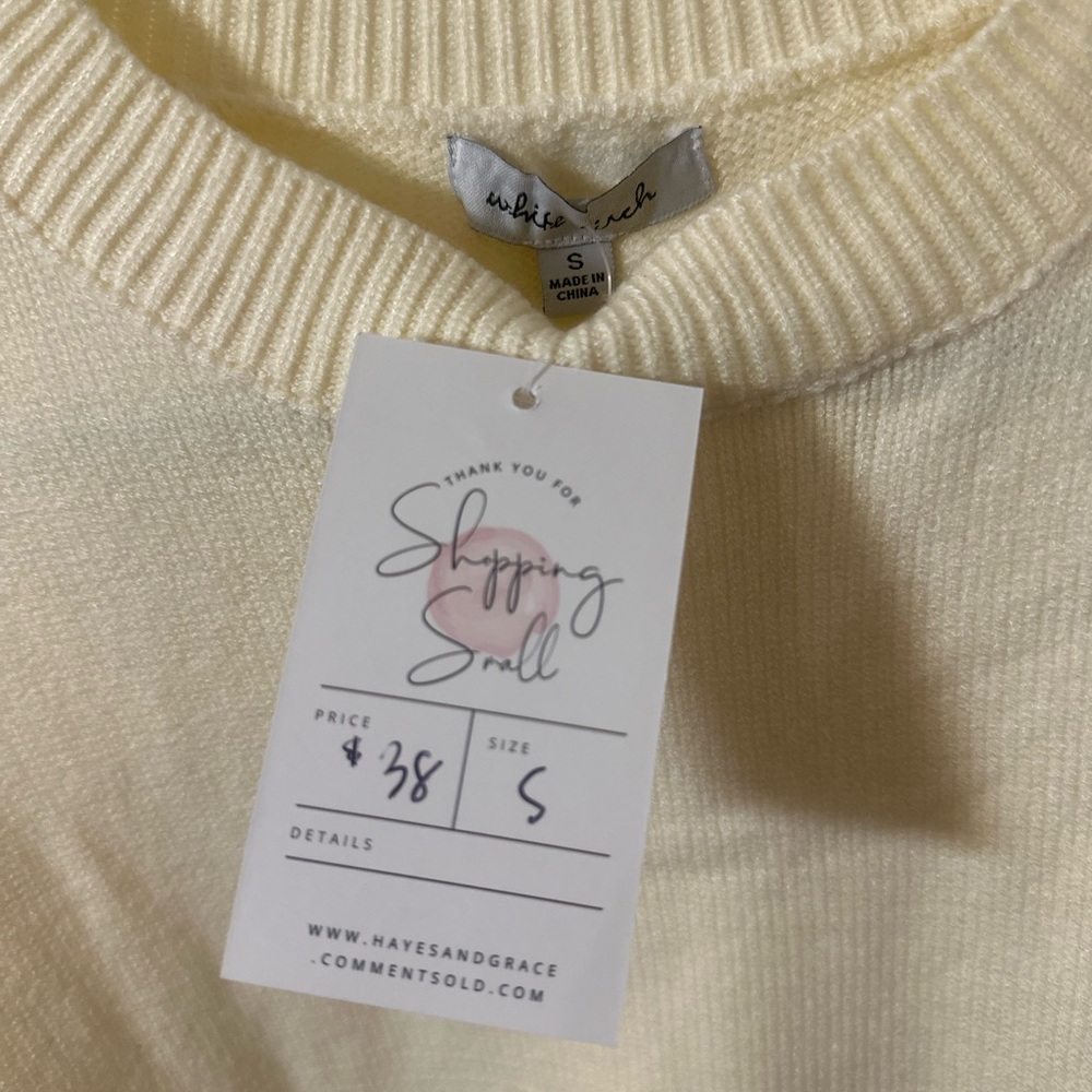 White Birch Cream Sweater with Pearl Accents NWT - Picture 3 of 8